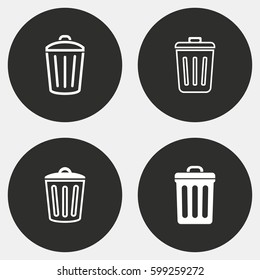 Bin vector icons set. White illustration isolated for graphic and web design.