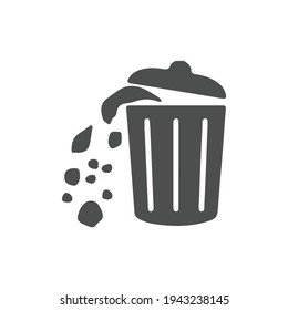 bin, bin and waste icon black isolated on white background, clip art of dustbin garbage full, trash bin flat for infographics, illustration draw of dumpster recycle bin simple