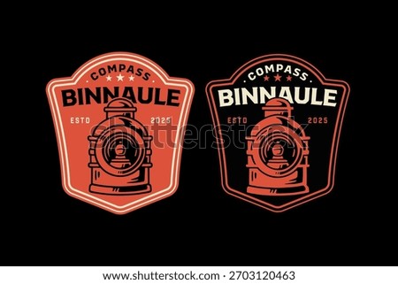 Binaccle ship compass retro badge logo vector design set for adventure. Marine compass stand vintage patch illustration pack for outdoor. Compass navigation housing emblem sticker element designs