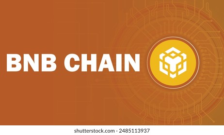 Binance BNB Chain logo crypto currency vector banner design illustration background. crypto currency theme technology background with circuit board, Binance BNB Chain coin symbol and typography