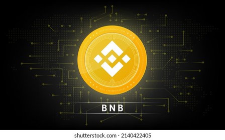 Binance (BNB) coin cryptocurrency token symbol. Coin icon on dark  background. Technology for finance in International stock blockchain. Vector illustration.