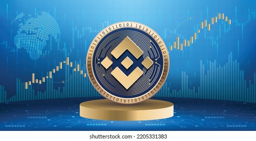 Binance BNB cripto moneda logotipo y símbolo sobre fondo de infografía financiera. Banner y fondo de pantalla de ilustraciones vectoriales de tecnología futurista 