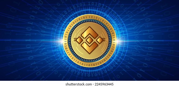 Binance BNB crypto currency coin on futuristic technology background vector.  Blockchain based virtual money concept banner, poster and wallpaper illustration svg
