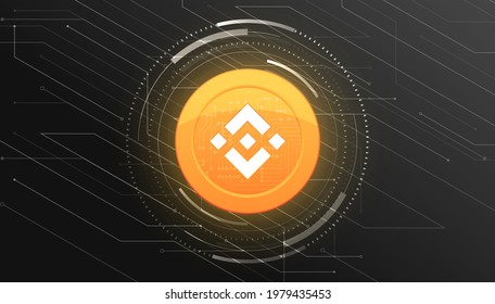 Binance (BNB) crypto currency themed banner. Binance coin or BNB icon on modern black color background.