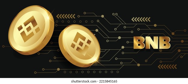 Binance BNB goldene Kryptomünzen auf futuristischer Technologie, Vektorbanner und Hintergrundvorlage