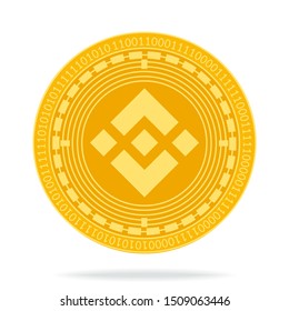 Binance Coin (BNB). Blockchain technology. Gold cryptocurrency symbol and coin isolated on white background. Vector illustration