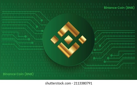 Binance Coin BNB Crypto currency logo in a green technology and futiristic background template