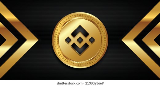 Moneda de Binance Coin BNB cripto dorada en fondo negro futurista. Plantilla para el vector de criptodivisa del tema de la cadena de bloques y de financiación descentralizada 10.