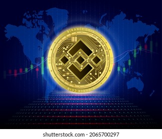 Binance Coin BNB cryptocurrency blockchain digital currency, alternative currency, Silver golden virtual currency whit growth chart. 3D Vector illustration. Is future currency replacement technology.