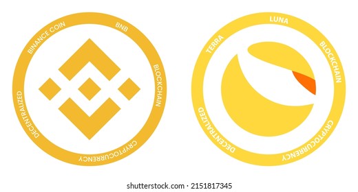 Binance Coin BNB and Terra LUNA crypto logos. Cryptocurrency symbol set vector illustration template