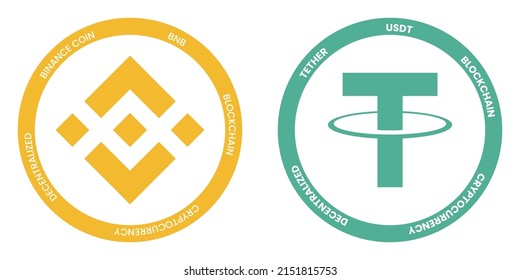 Binance Coin BNB y otros logotipos de criptografía USDT. Plantilla de ilustración de vector de conjunto de símbolos de criptodivisa