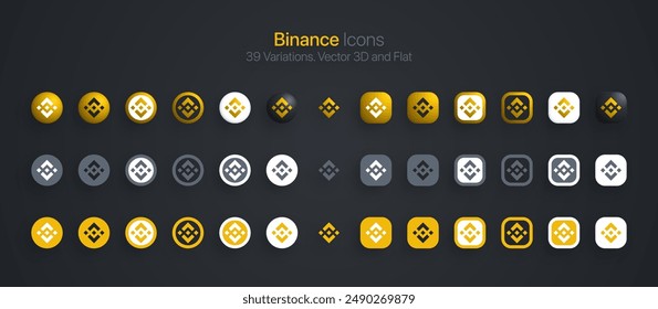 Binance Coin BTB Crypto Currency Modern 3D And Flat Icons Set Vector Isolated On Dark Back. Blockchain Technology Cryptocurrency Coins Logo In Different Styles For Financial Exchange Digital Business