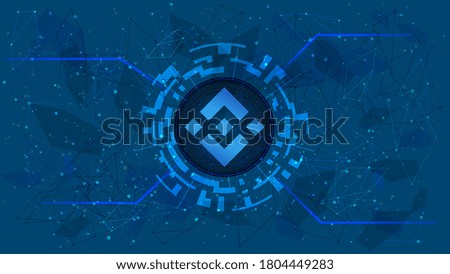 Binance Coin token symbol, BNB coin icon, in a digital circle with a cryptocurrency theme on a blue background. Digital gold in futuristic style for website or banner. Copy space. Vector EPS10.