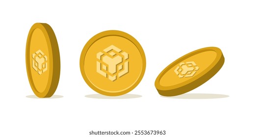 Binance cryptocurrency coin set illustration on white background. Virtual modern coins in BNB blockchain vector style. For logo, icon, crypto design.