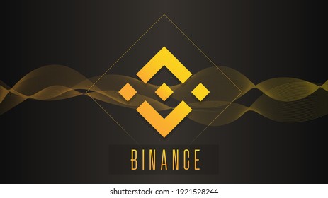 Binance cryptocurrency colorful gradient logo on dark background with thin line wave. svg