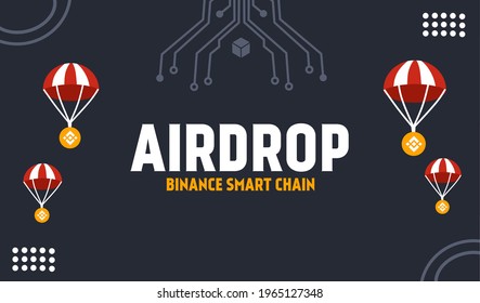 binance smart chain airdrop on black background with parachute, modern ornament.  illustration for crypto airdrop, financial future.  simple flat minimalist vector eps 10 svg