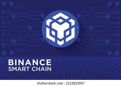 Binance Smart Chain EVM-compatible programmability and native cross-chain vector illustration block chain based symbol and logo on futuristic digital background. Decentralized money technology. svg