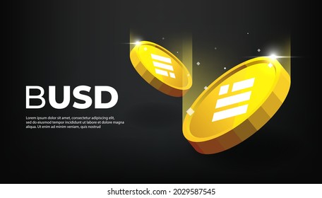 Banner de Binance USD (BUSD). Estancia digital de moneda BUSD con fondo de banner de concepto de moneda cripto.