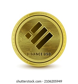 Binance USD (BUSD) coin on white background Cryptocurrency blockchain (crypto currency) digital currency, alternative currency. 3D Vector illustration. Symbol of business modern digital gold, money. 