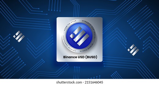 Binance USD BUSD Crypto currency logo tecnología de ilustración vectorial fondo. Banner del sitio web para el concepto de Fintech como efectivo virtual, cadena de bloques y financiación descentralizada.
