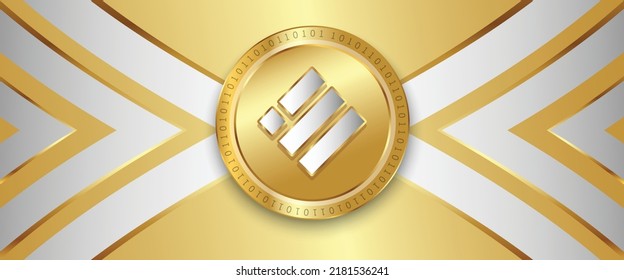 Binance USD (BUSD) Moneda criptográfica moneda metálica moneda futurista tecnología ilustración vectorial banner y fondo. Diseño de concepto de dinero virtual basado en la cadena de bloques.