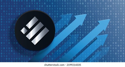 Moneda del logotipo de la divisa criptográfica Binance USD (BUSD) en el fondo futurista de tecnología financiera e ilustración vectorial de banner. Puede utilizarse como diseño de portada, cabecera, fondo, cartel, papel pintado e impresión