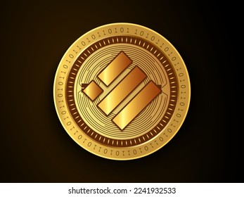 Símbolo de moneda cripto y logotipo de Binance USD (BUSD) en moneda de oro. Símbolo de concepto de dinero virtual basado en tecnología blockchain. 