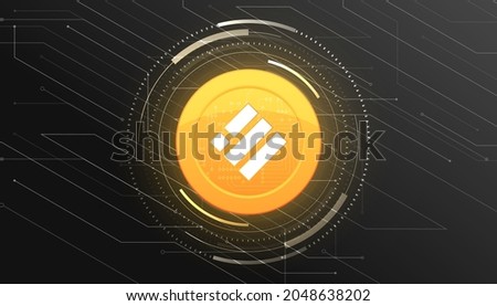 Binance USD (BUSD) crypto currency themed banner. Binance USD coin or BUSD icon on modern black color background.