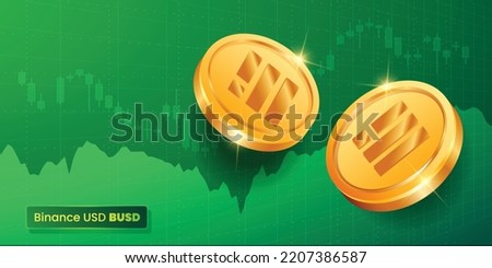 Binance USD BUSD cryptocurrency coins on financial chart background vector illustration