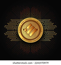 Binance USD (BUSD) cryptocurrency golden coin technology vector background and banner