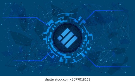 Binance USD BUSD token symbol in digital circle with futuristic cryptocurrency theme on blue background. Cryptocurrency coin icon for banner or news. Vector illustration.