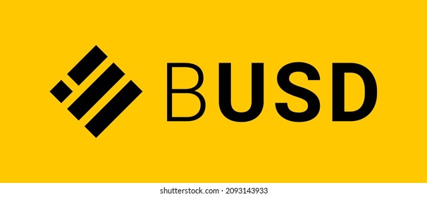 Binance USD coin flat black with yellow icon. BUSD lettering. Vector illustration.  svg