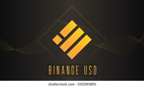 Binance USD cryptocurrency colorful gradient logo on dark background with thin line wave. svg