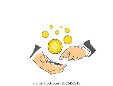 Binance's BNB Token (BNB) and crypto currency concept - hand holding golden coin - digital payment system