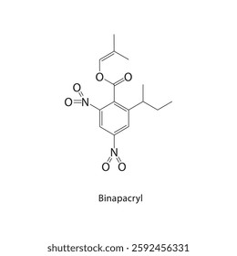 Binapacryl skeletal structure.Fungicide compound schematic illustration. Simple diagram, chemical formula.