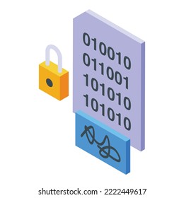 Binar code sign icon isometric vector. Signature contract. Write pencil