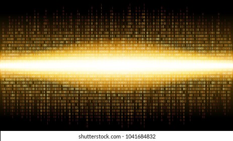 Binary abstract background with bright radiance in the digital space, glowing cloud of big data, stream of information, well organized layers