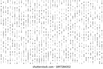 Binary background. Falling digits on white backdrop. Matrix effect with falling numbers. Digital data stream. Random binary code on light wallpaper. Vector illustration.
