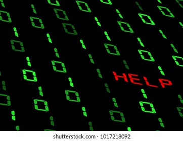 binary background with help sign on black background
