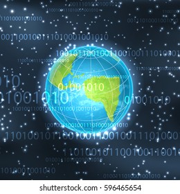 Binary background with planet. Global communication concept. Elements of this image are furnished by NASA. EPS10 vector
