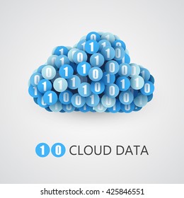 Binary big data cloud concept. Cloud technology sign with one and zero circles. Vector illustration