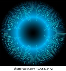 binary circuit board future technology, blue eye cyber security concept background, abstract hi speed digital internet.motion move blur. pixel vector