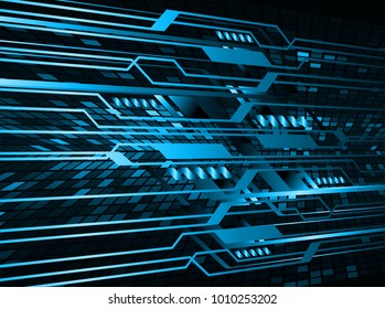 binary circuit board future technology, blue cyber security concept background, abstract hi speed digital internet.motion move blur. vector