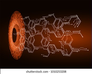 binary circuit board future technology, orange cyber security concept background, abstract hi speed digital internet.motion move blur. vector
