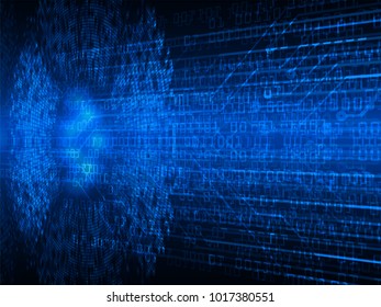 binary circuit board future technology, blue cyber security concept background, abstract hi speed digital internet.motion move blur. pixel vector