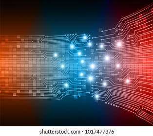 binary circuit board future technology, blue  red cyber security concept background, abstract hi speed digital internet.motion move blur. pixel vector