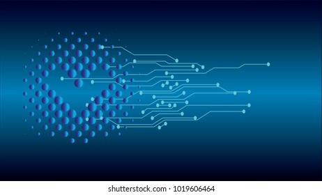 binary circuit board future technology, blue cyber security concept background, abstract hi speed digital internet.motion move blur. pixel vector.