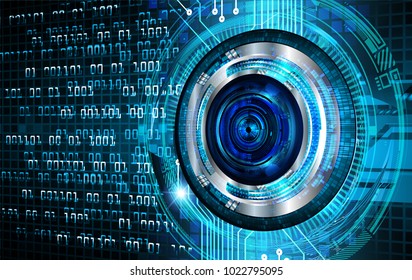 binary circuit board future technology, blue eye cyber security concept background, abstract hi speed digital internet.motion move blur. pixel vector