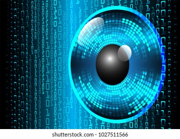 binary circuit board future technology, blue eye cyber security concept background, abstract hi speed digital internet.motion move blur. pixel vector