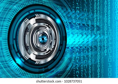 binary circuit board future technology, blue eye cyber security concept background, abstract hi speed digital internet.motion move blur. pixel vector